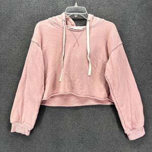 NIA Sweatshirt Womens Medium Pink‎ Pullover raw hem Crop Hoodie youth